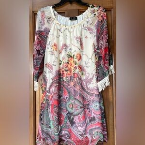 Boho Floral Paisley Tassel Dress - Red, Pink, Green. Small Brand New.